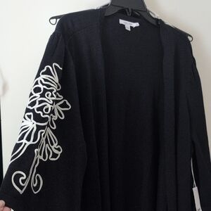 Chico's Black Cardigan with White Floral Sleeve